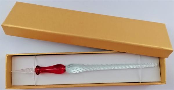 Tintenschreiber (Griff:rot/Schaft:transp.-weiße Streifen)